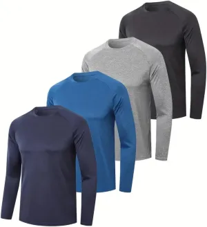 Men's UV Sun Protection Fishing Shirts Quick Dry Long Sleeve Tops Solid Color Sports Clothing Multi Packs