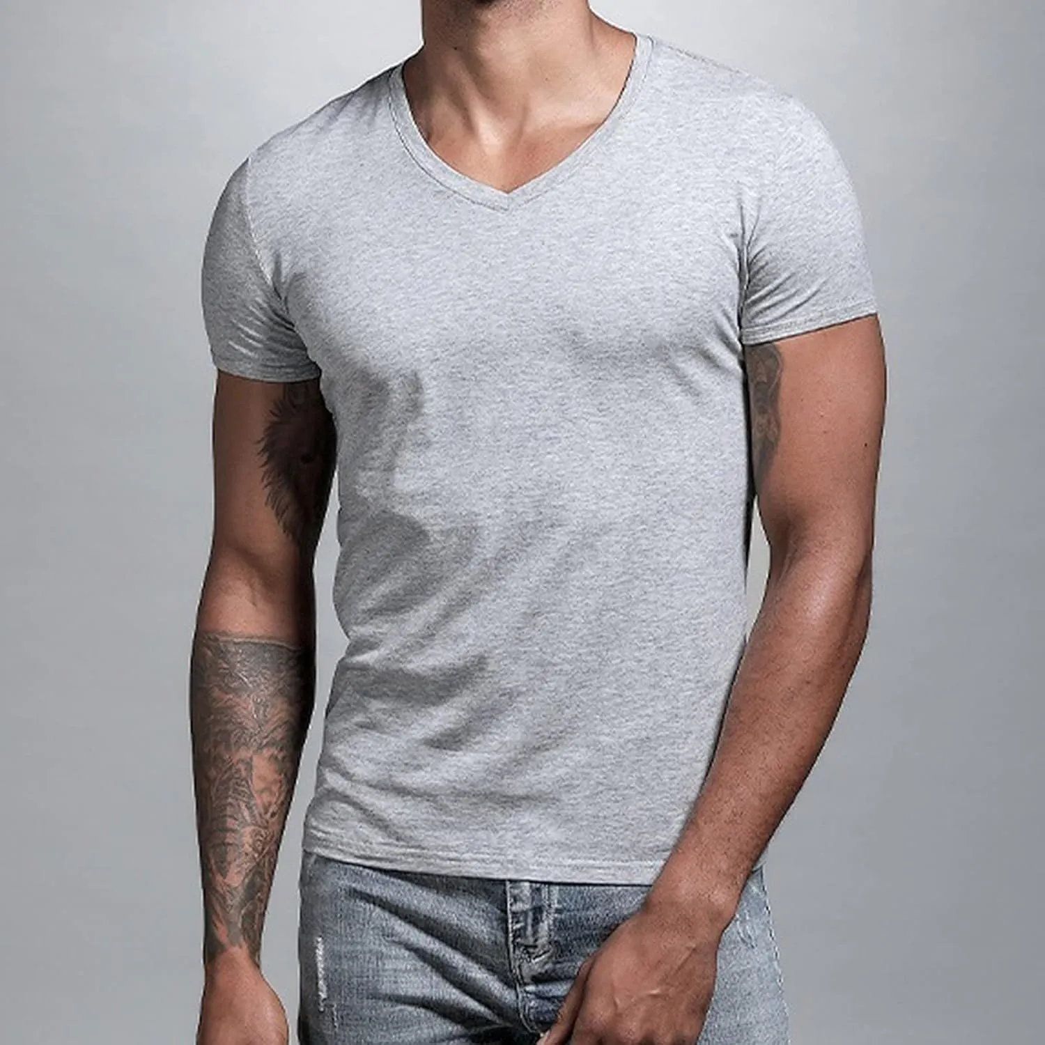 Mens V-Neck Tshirts Short Sleeve Slim Fit Casual Workout Tshirts Summer Sports Lightweight Gym Big and Tall Tees