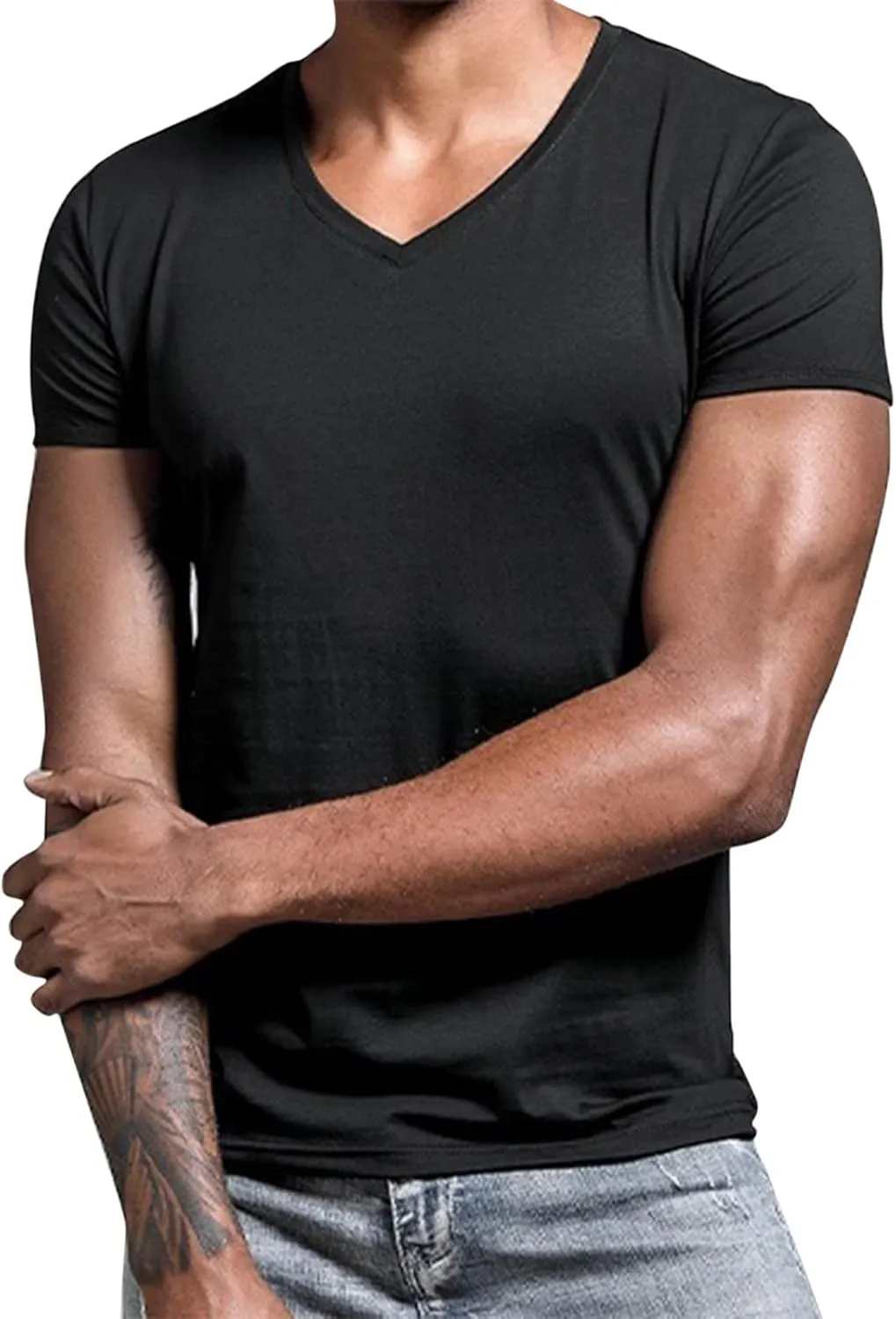 Mens V-Neck Tshirts Short Sleeve Slim Fit Casual Workout Tshirts Summer Sports Lightweight Gym Big and Tall Tees