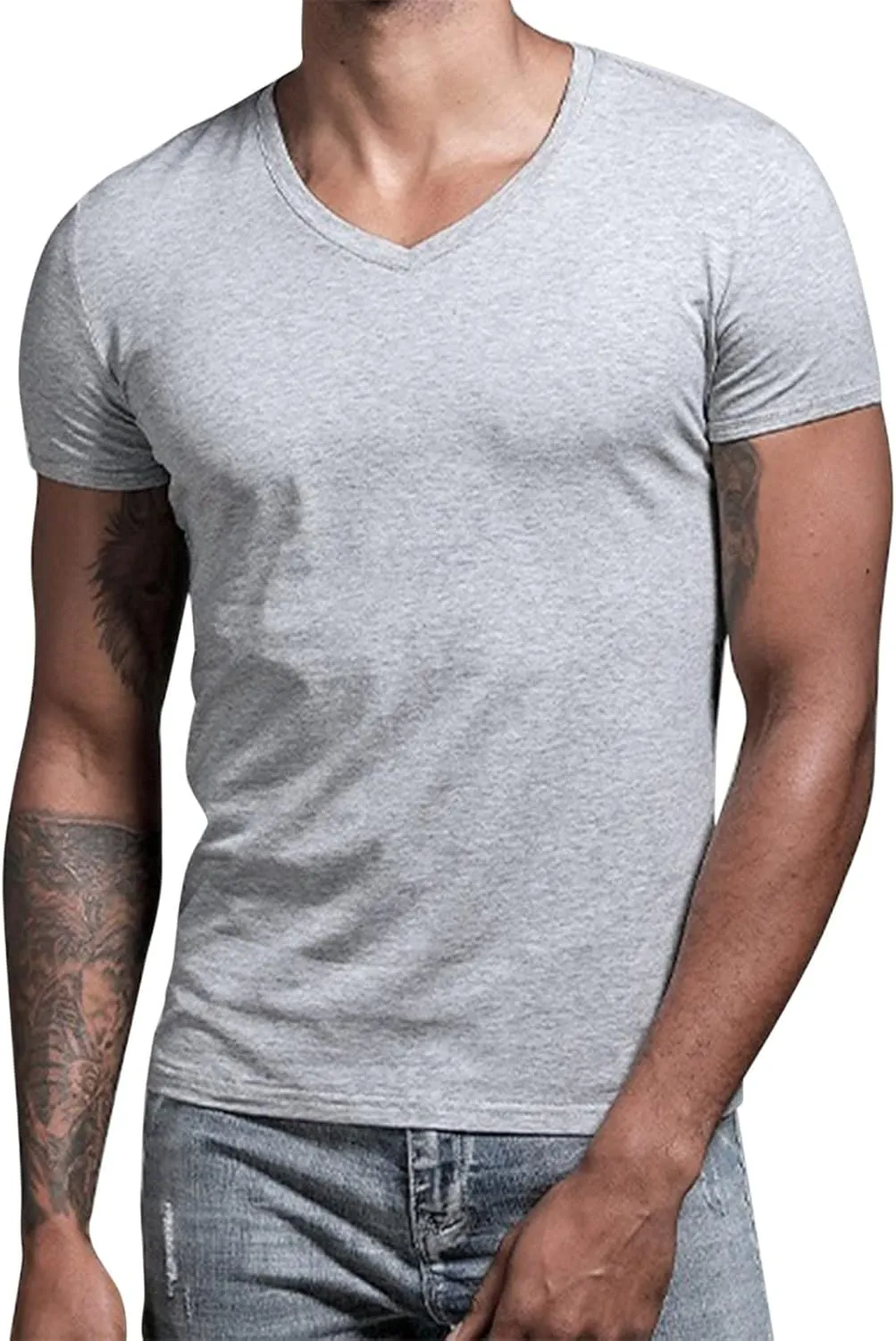 Mens V-Neck Tshirts Short Sleeve Slim Fit Casual Workout Tshirts Summer Sports Lightweight Gym Big and Tall Tees
