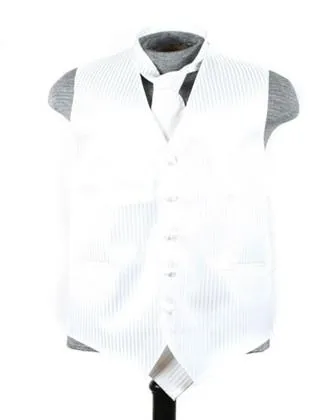 Men's White Striped Vest with Neck Tie
