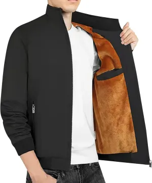 Mens Winter Golf Jackets Sherpa Lined Stand Collar Full Zip Warm Windbreaker Jackets Winter Softshell Bomber Jacket