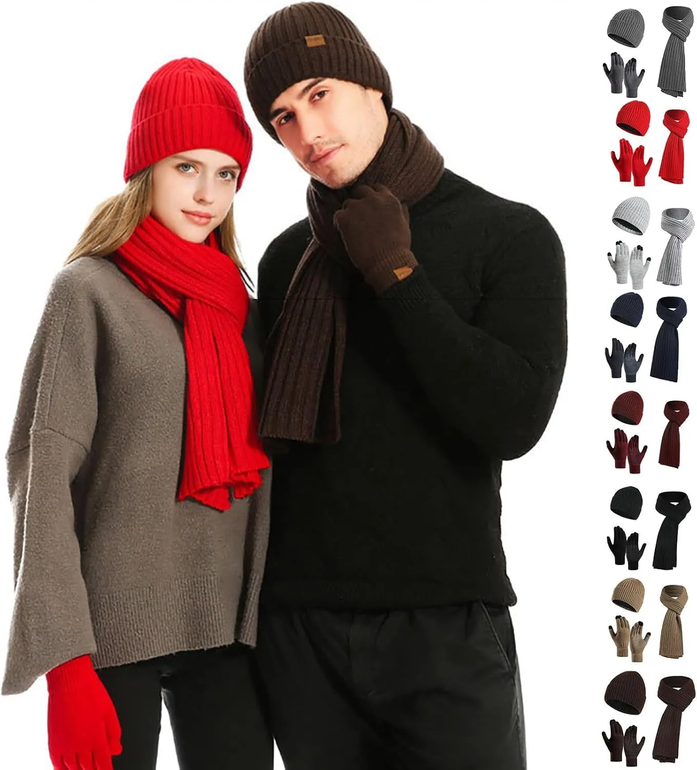 Mens Winter Warm Beanie Hats Long Neck Scarf Gloves Set Knit Caps Scarves Gifts for Women Womens Winter Hat