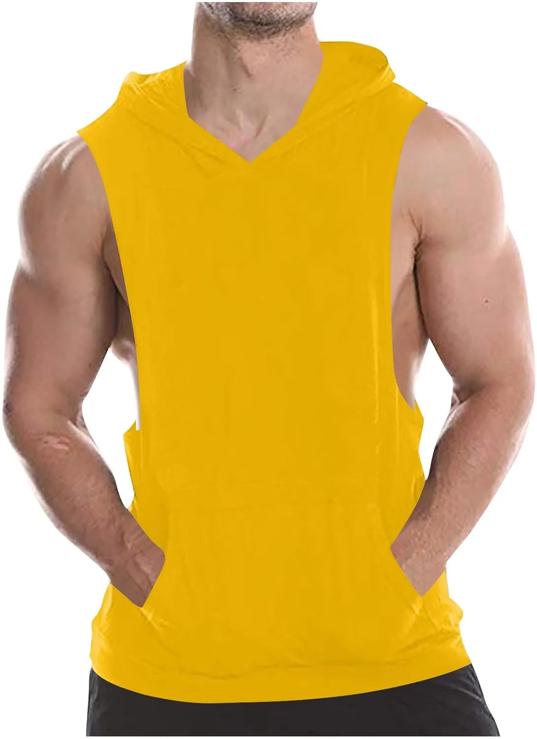 Mens Workout Hooded Tank Tops Bodybuilding Muscle Cut Off Tshirt Sports Training Sleeveless Gym Hoodies Summer Casual