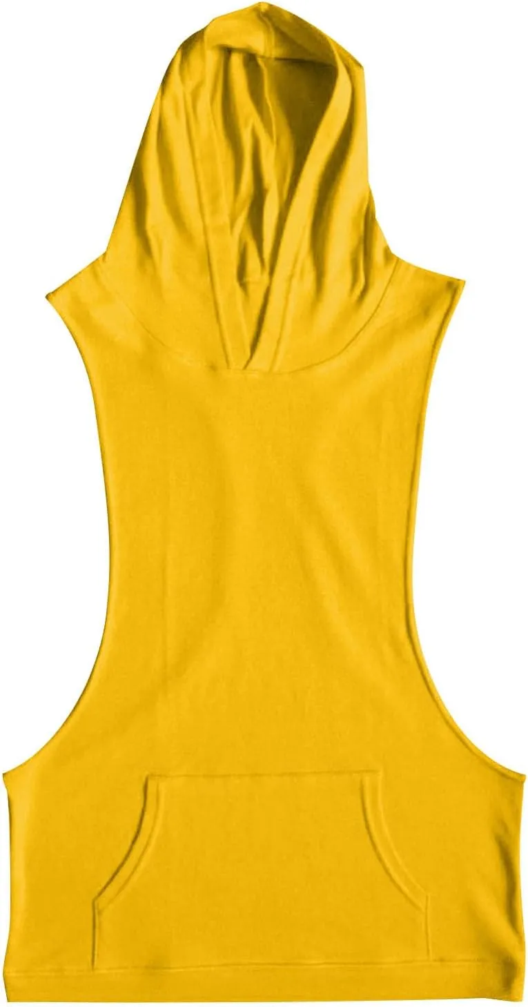 Mens Workout Hooded Tank Tops Bodybuilding Muscle Cut Off Tshirt Sports Training Sleeveless Gym Hoodies Summer Casual