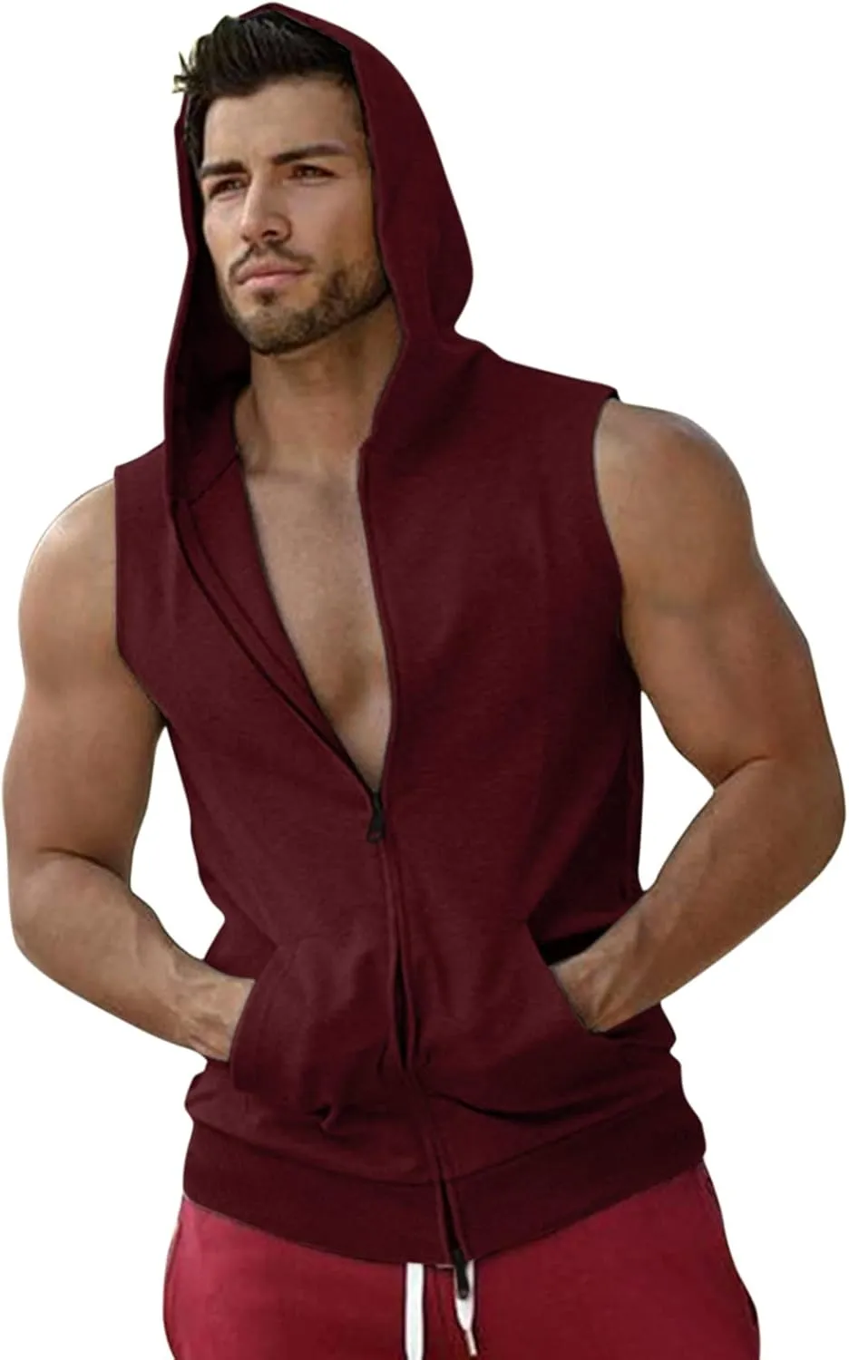 Mens Workout Hooded Tank Tops Casual Sleeveless Zip Up Gym Hoodies Quick Dry Bodybuilding Muscle Cut Off T Shirt