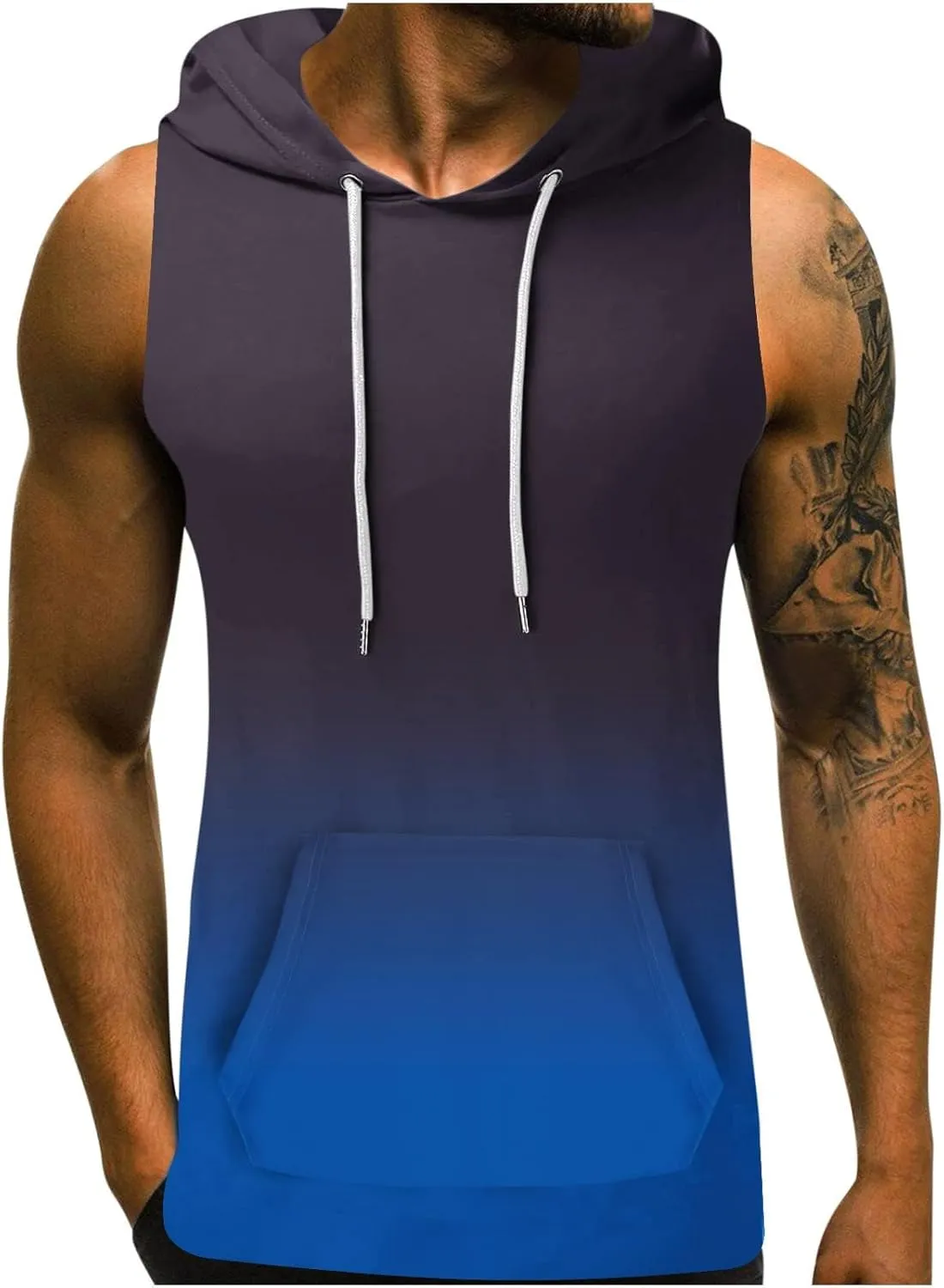 Men's Workout Hooded Tank Tops Sleeveless Gym Hoodies Bodybuilding Muscle Cut Off T Shirt Sports Training Tank Top