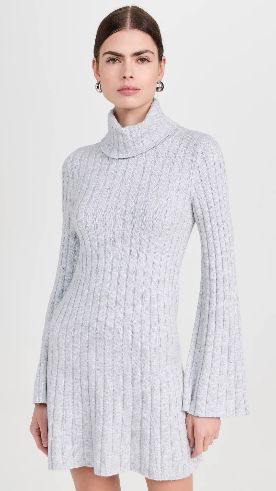 Meredith Turtleneck Sweater Dress in Ice Heather Soft Stitch Cozy Tones