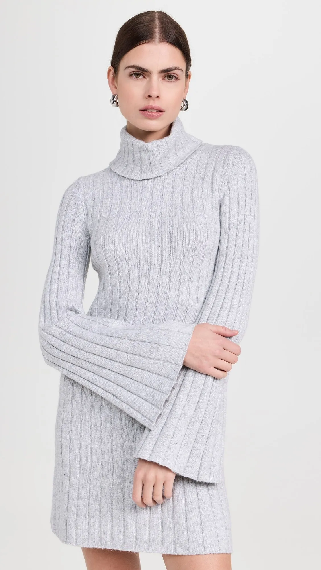 Meredith Turtleneck Sweater Dress in Ice Heather Office Classic Bright Accent