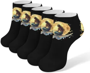 Mermaid Golden Moon 5 Pairs Unisex Activewear Ankle Socks Lightweight Low Cut And No Show Socks