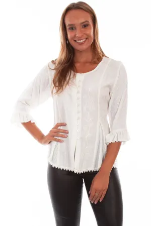 Mesh Fabric Scully Honey Creek Womens Blouse Ivory 100% Rayon Embroidered 3/4 Sleeve Timeless Wardrobe Scully Honey Creek Womens Blouse Ivory 100% Rayon Embroidered 3/4 Sleeve