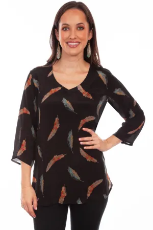Mesh Fabric Scully Womens Black Rayon Feather V-Neck S/S Blouse Scully Womens Black Rayon Feather V-Neck S/S Blouse Simple Style