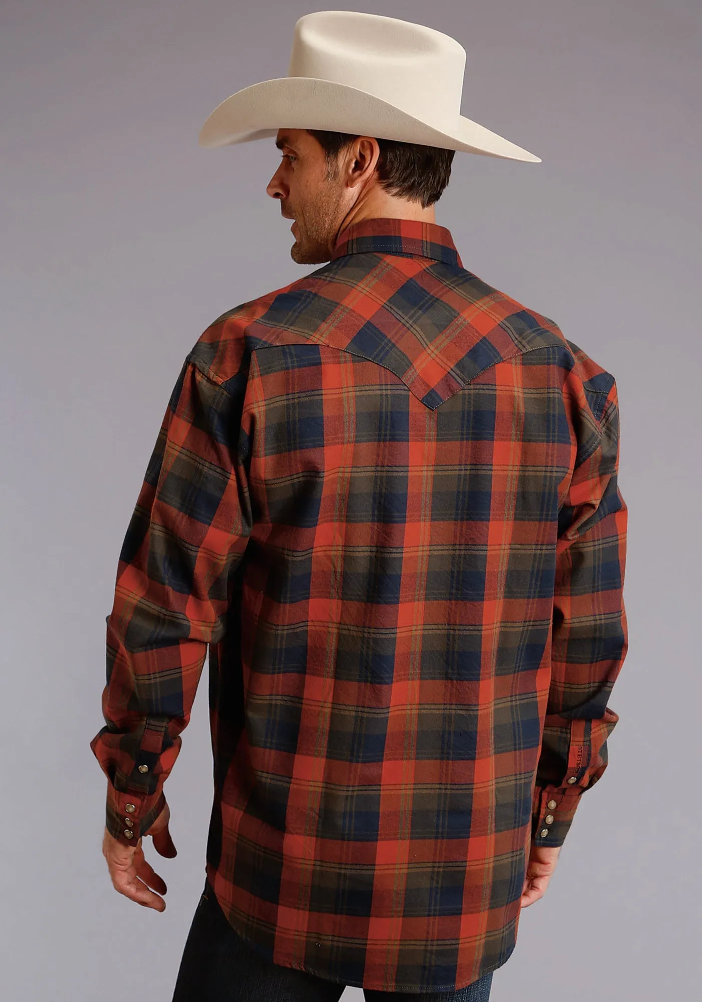 Athleisure Trend Unmatched comfort Stetson Mens Orange 100% Cotton Harvest Plaid L/S Shirt