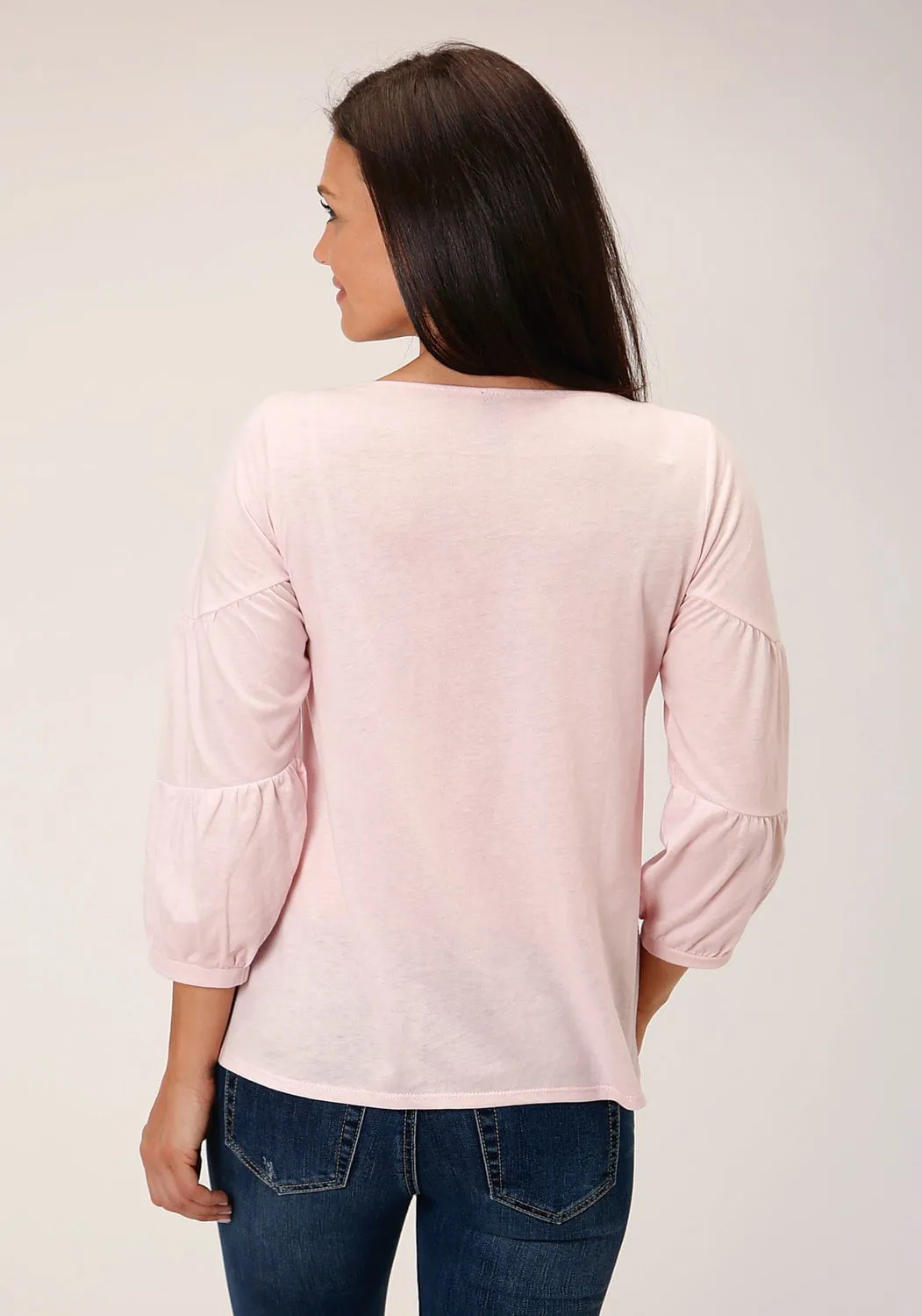 Stetson Womens Tiered Ruffle Pink Poly/Rayon S/S Tunic Flexible Movement Mesh Insert
