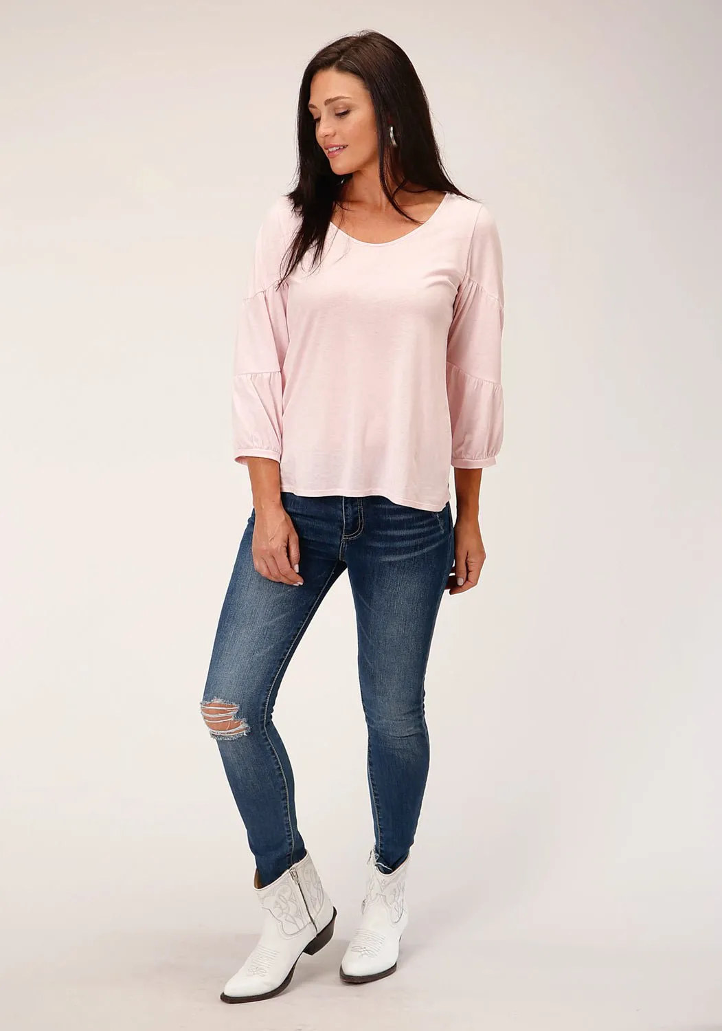 Stetson Womens Tiered Ruffle Pink Poly/Rayon S/S Tunic Moisture Wicking Material