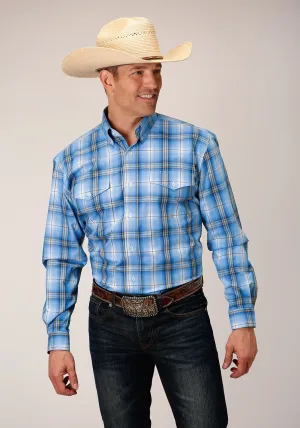 Mesh Lining Roper Mens Cornflower Plaid Blue 100% Cotton L/S Shirt Roper Mens Cornflower Plaid Blue 100% Cotton L/S Shirt wrinkle free