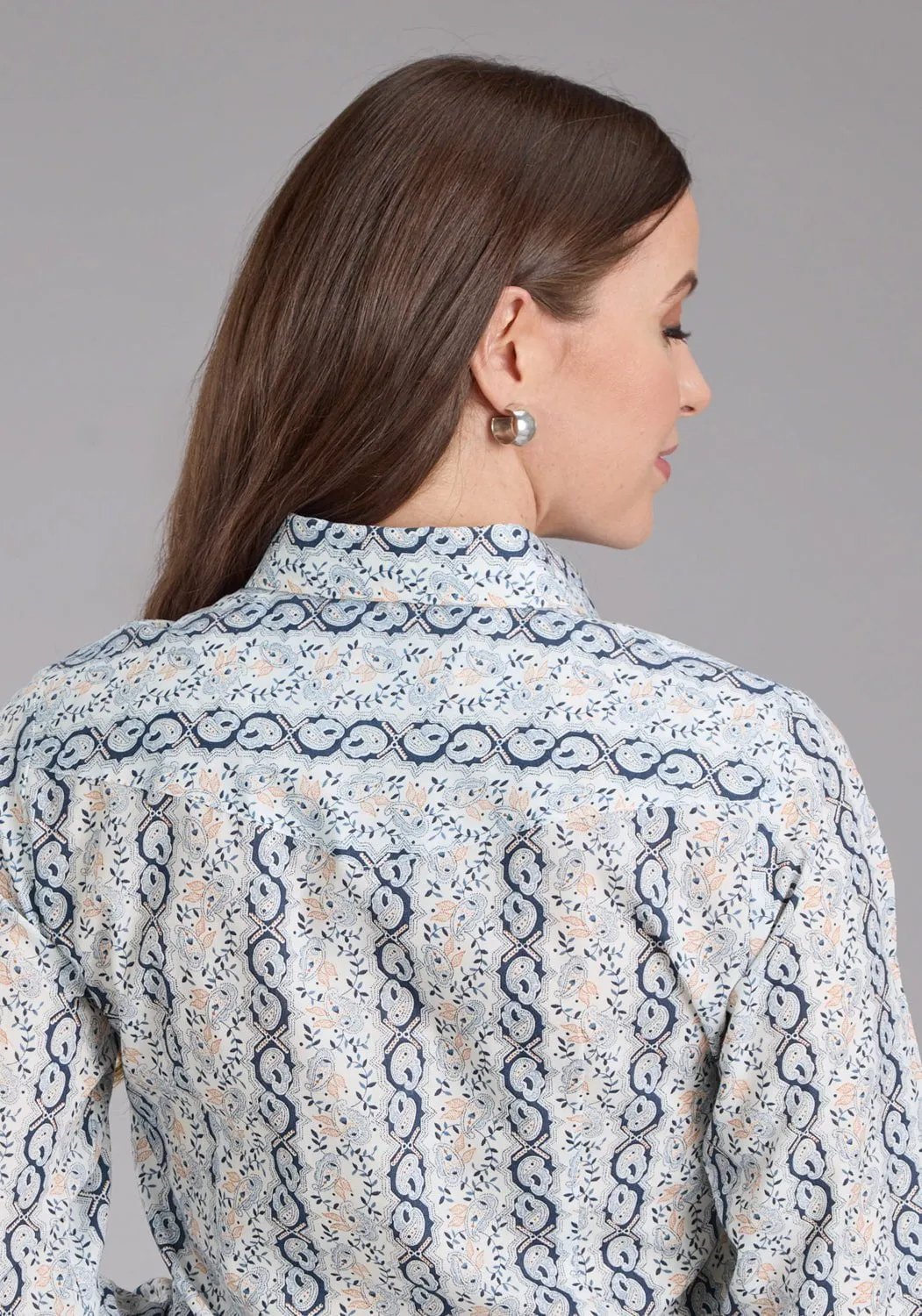 Chill Layer Smooth Cotton Blend Roper Womens 2429 Paisley Trellis Blue Cotton Blend L/S Shirt