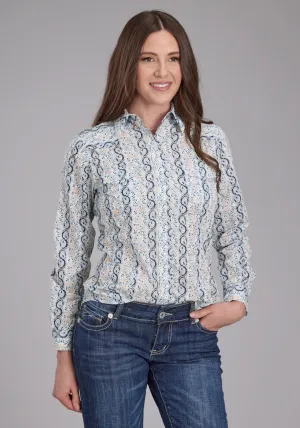 Mesh Lining Roper Womens 2429 Paisley Trellis Blue Cotton Blend L/S Shirt Roper Womens 2429 Paisley Trellis Blue Cotton Blend L/S Shirt Water Repellent Finish Sporty Comfort