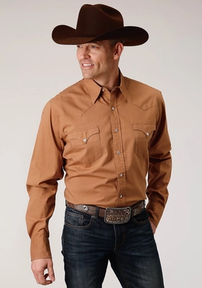 Mesh Fabric Roper Mens Caramel 100% Cotton West Made L/S Poplin Shirt S Flex Fit Collar Work Appropriate Roper Mens Caramel 100% Cotton West Made L/S Poplin Shirt S