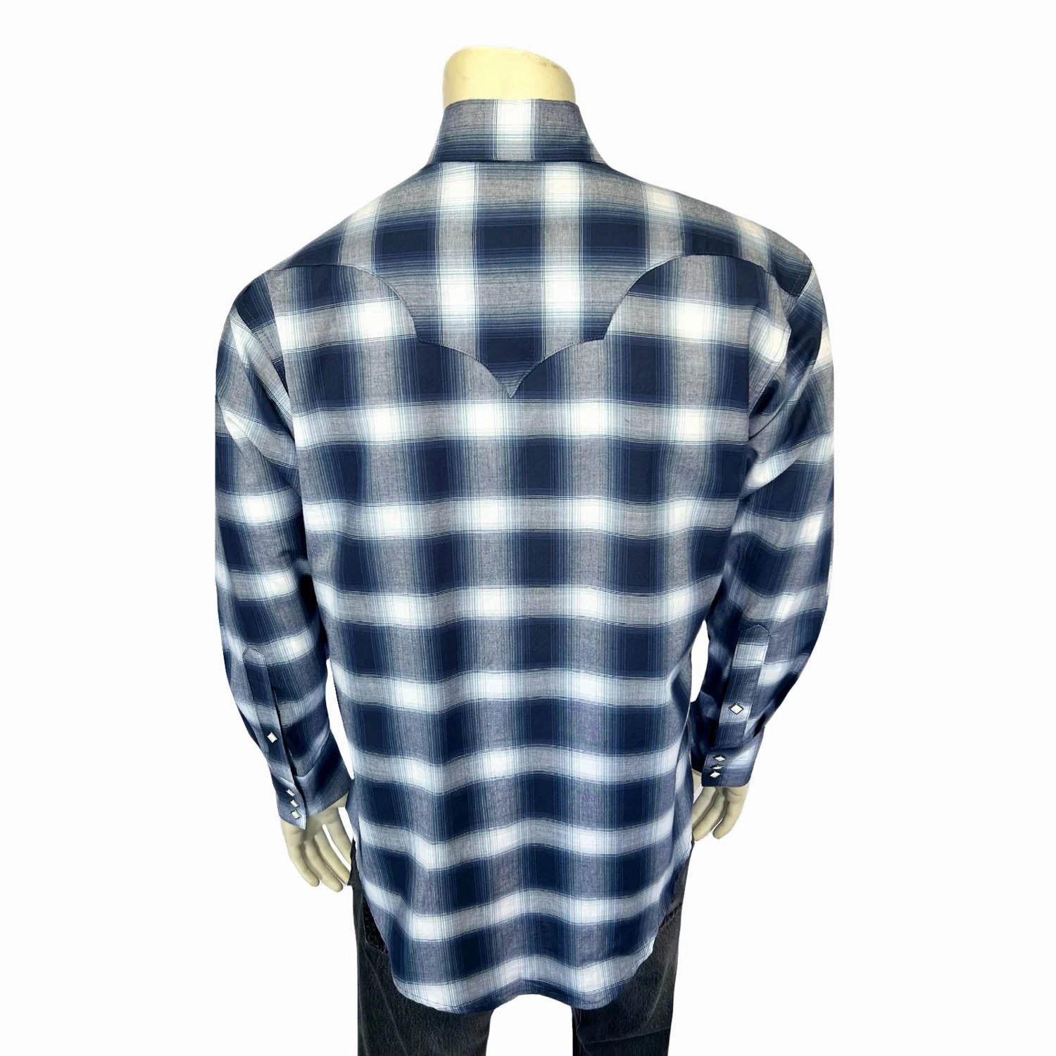 Lightweight Weave Rockmount Mens Shadow Plaid Western Blue/White 100% Cotton L/S Shirt