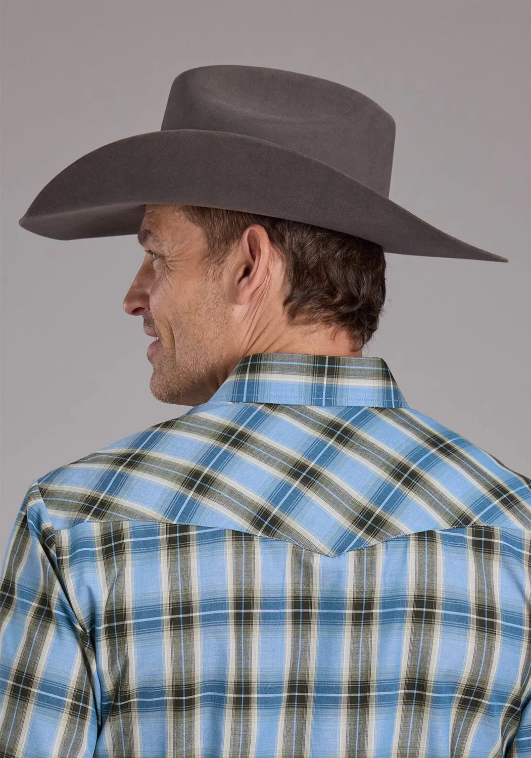 First Date Roper Mens 2412 Plaid Blue/Brown Cotton Blend S/S Shirt