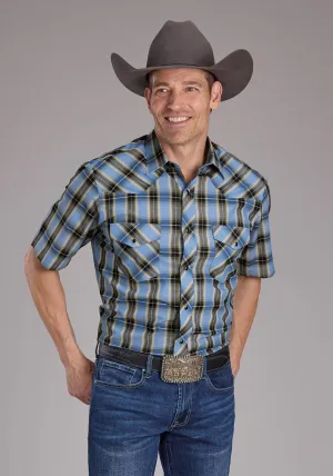 Metallic Finish Roper Mens 2412 Plaid Blue/Brown Cotton Blend S/S Shirt Roper Mens 2412 Plaid Blue/Brown Cotton Blend S/S Shirt All day wearability Sports Ready