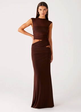 Metallic look Briony Maxi Dress - Cool Chocolate Briony Maxi Dress - Cool Chocolate Fitted Mood Date Ready