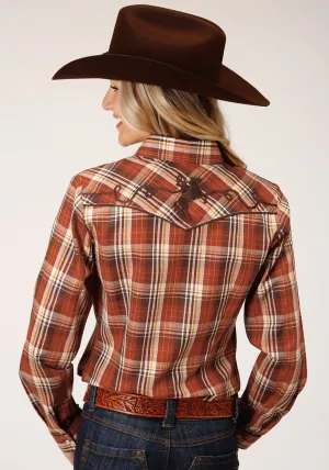 Mid Rise Roper Womens Rust/Brown Cotton Blend Bronc Rider L/S Plaid Shirt Sustainable Weekend Getaway Active Friendly Roper Womens Rust/Brown Cotton Blend Bronc Rider L/S Plaid Shirt