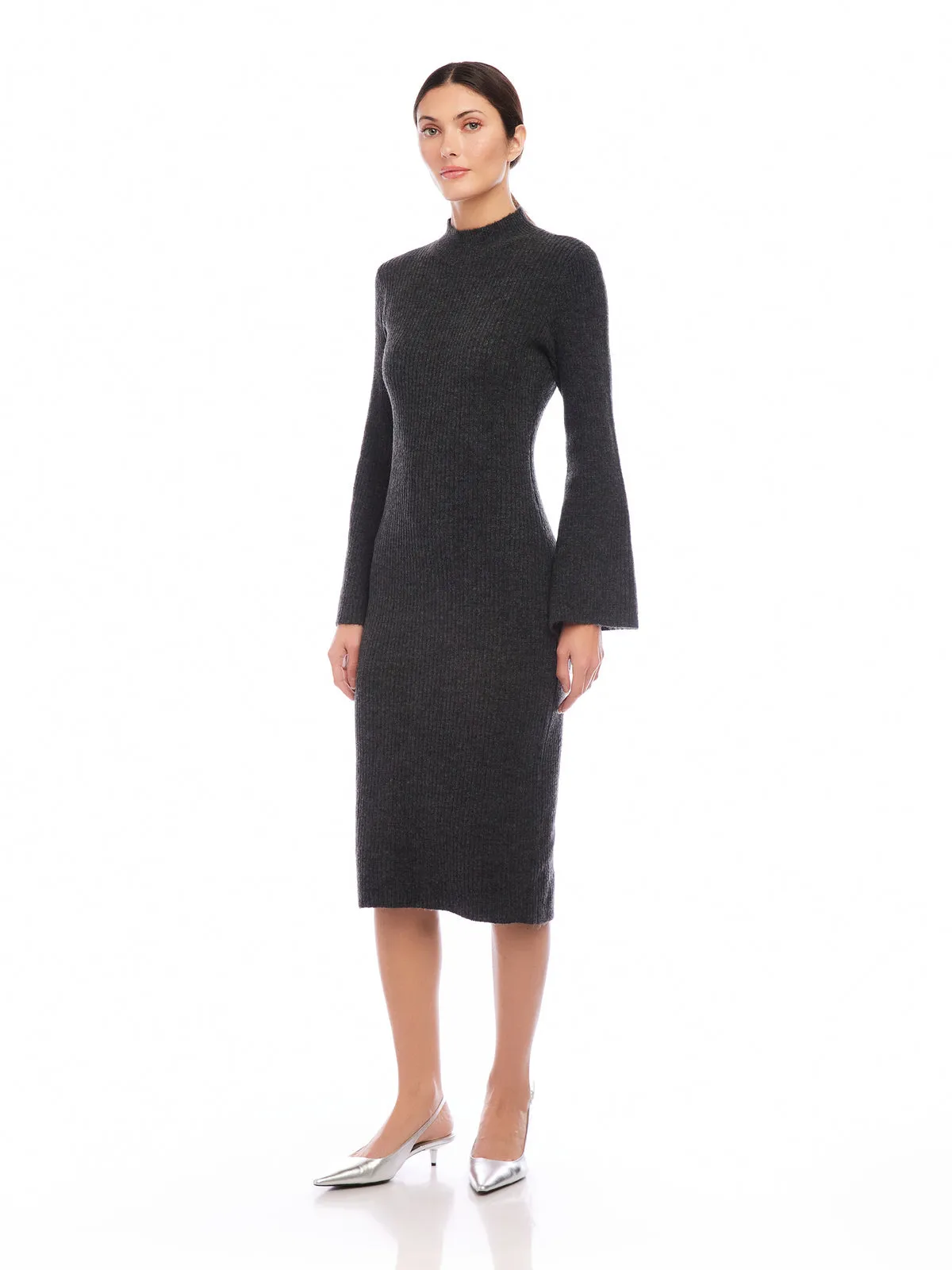 Calm Tone Smart touch Midi Sweater Dress in Charcoal