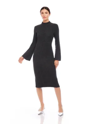 Midi Sweater Dress in Charcoal Easygoing Wear Comfy Look Midi Sweater Dress in Charcoal