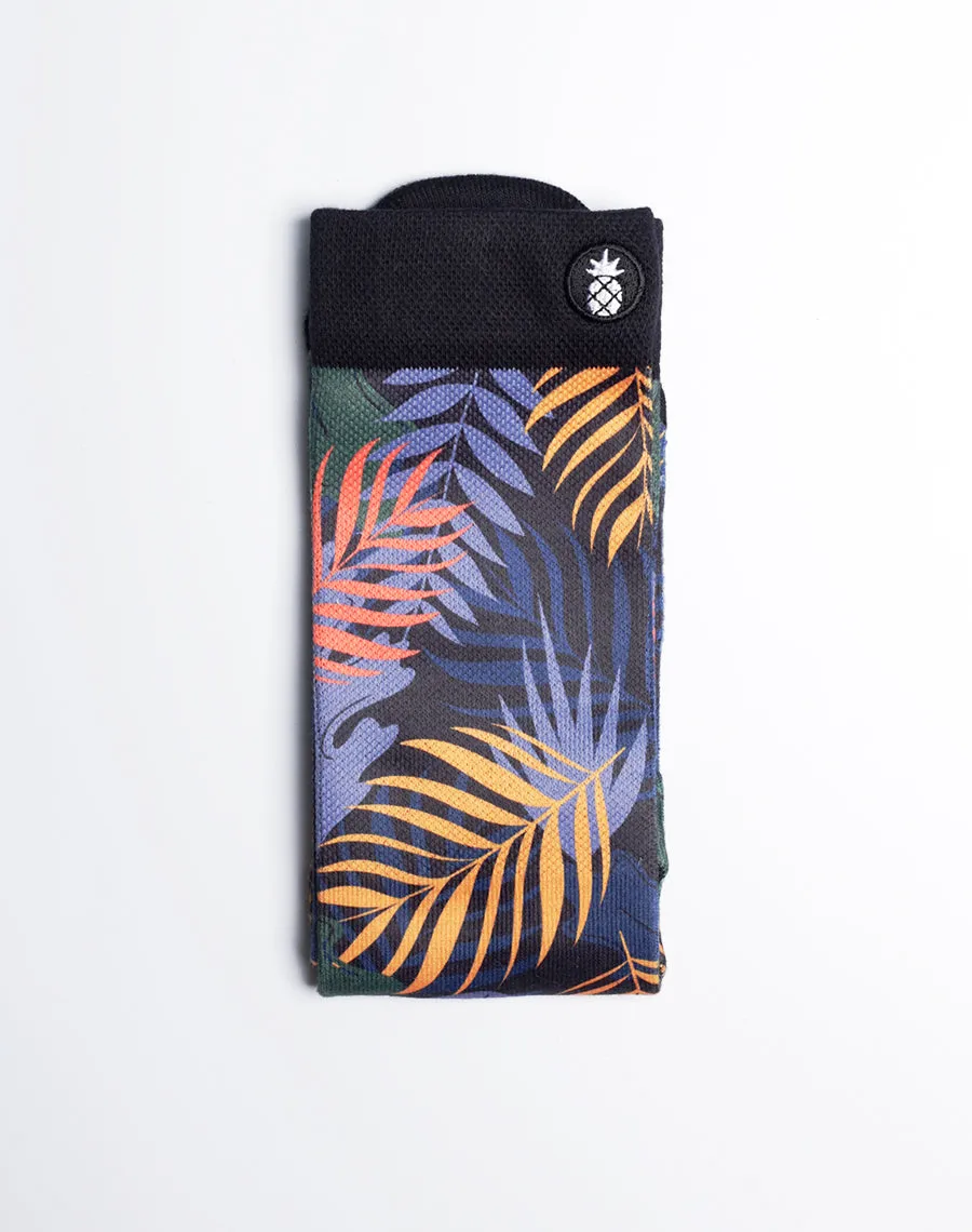 Midnight Tropical Palm Printed Crew Socks