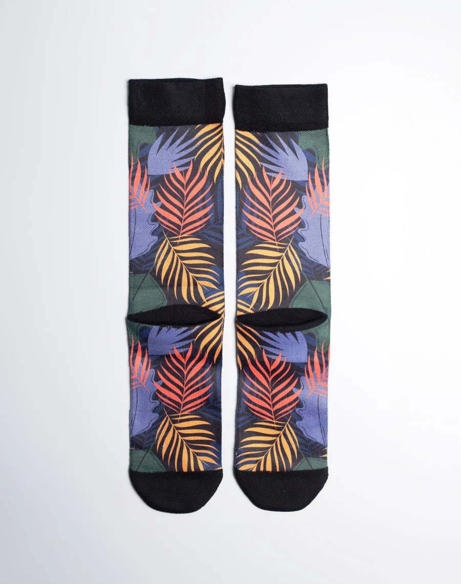 Midnight Tropical Palm Printed Crew Socks
