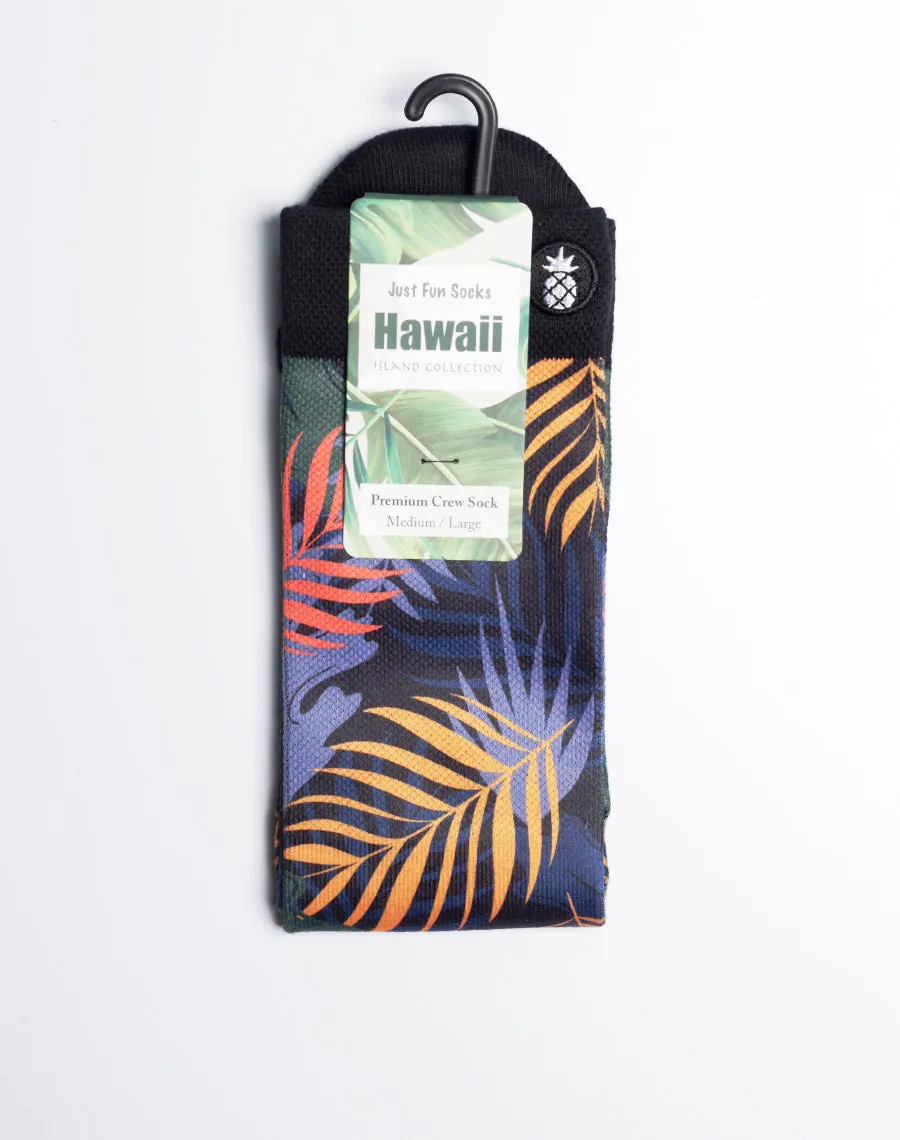 Midnight Tropical Palm Printed Crew Socks