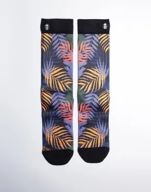 Midnight Tropical Palm Printed Crew Socks
