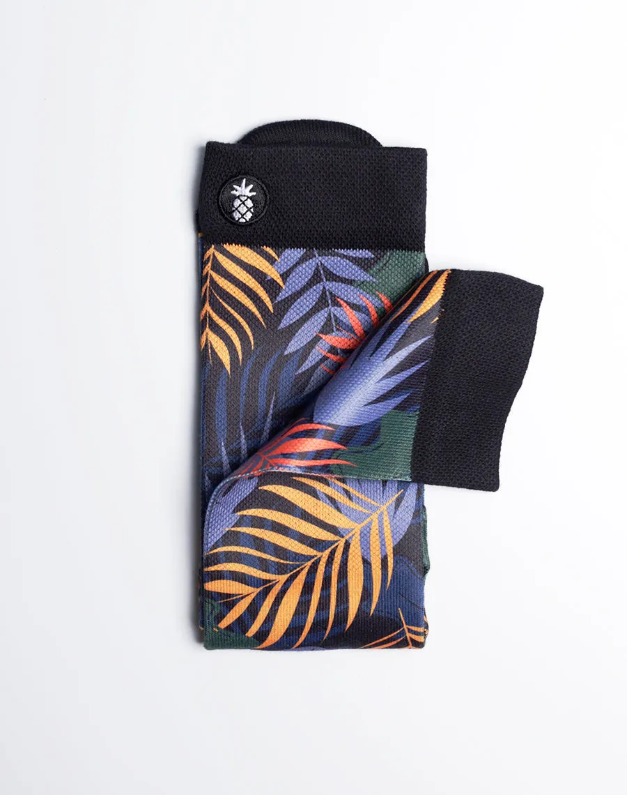 Midnight Tropical Palm Printed Crew Socks