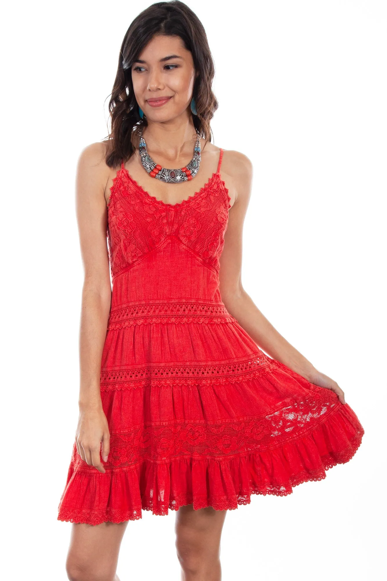 Scully Womens Brick 100% Cotton Crochet S/L Dress Sunny Vibes Casual Minimalist Comfort
