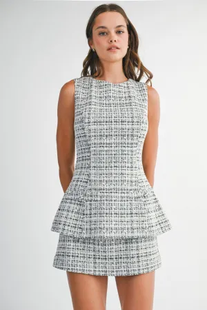 MILEY TWEED MINI DRESS Casual Attire MILEY TWEED MINI DRESS Layered Texture Glossy-Finish