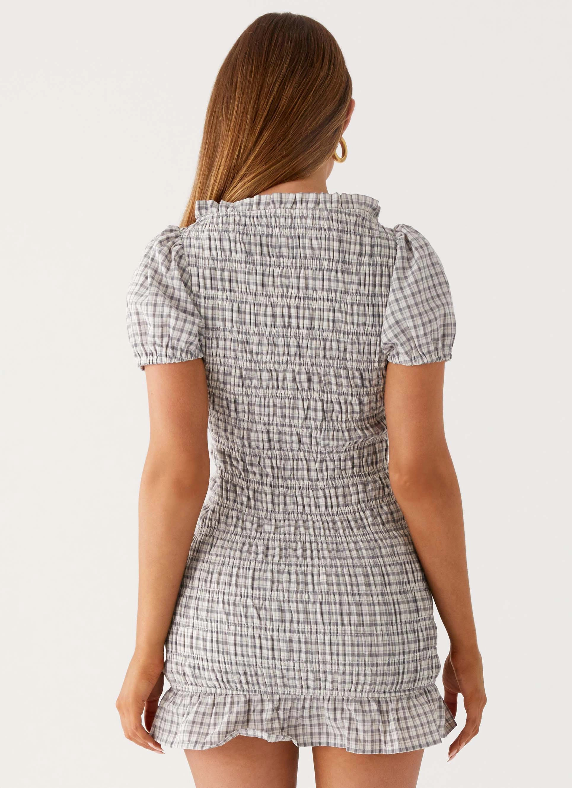Polished and Elegant Perfectly Crafted Millicent Ruched Mini Dress - Grey Check