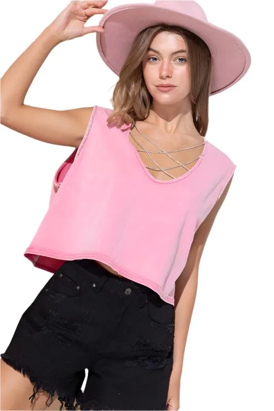 Mineral Washed Rhinestone Tank