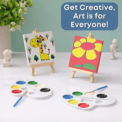 Mini Canvas and Easel Set With Mini Watercolor Paint in Bulk 12 for Kids