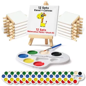 Mini Canvas and Easel Set With Mini Watercolor Paint in Bulk 12 for Kids