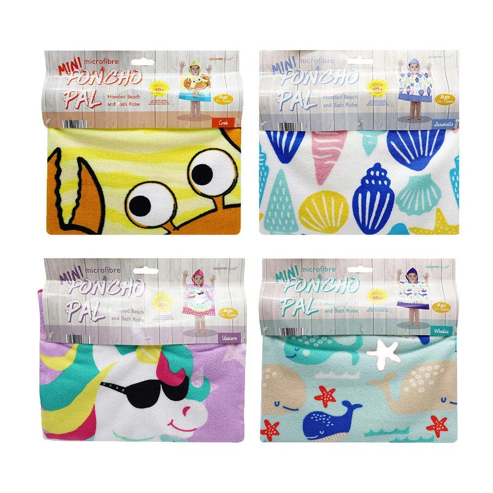 Mini Kids Microfibre Hooded Poncho Pal Beach Bath Towel 50x100cm