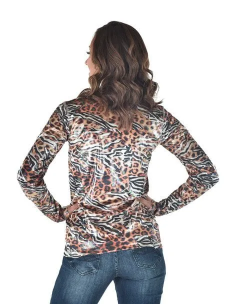 Cowgirl Tuff Womens Velvet Heavier Weight Animal Poly/Spandex L/S T-Shirt Day Ready Contemporary Waist