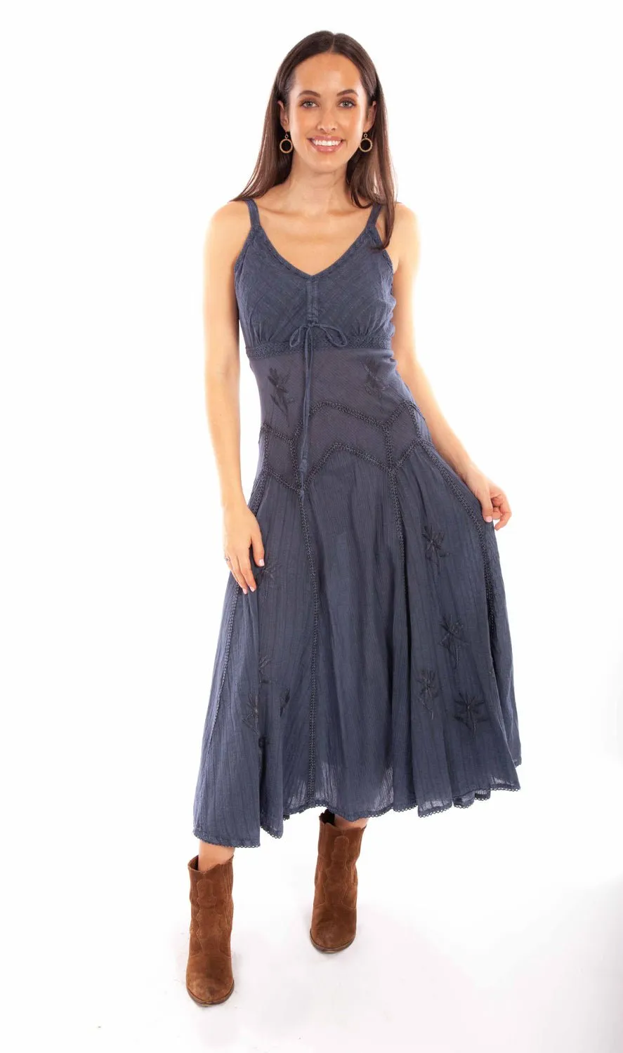 Tailored Design Scully Womens Slate 100% Cotton Long Multi-Fabric S/L Dress