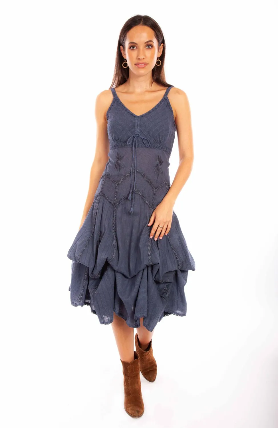 Scully Womens Slate 100% Cotton Long Multi-Fabric S/L Dress Anti Bacterial Treatment