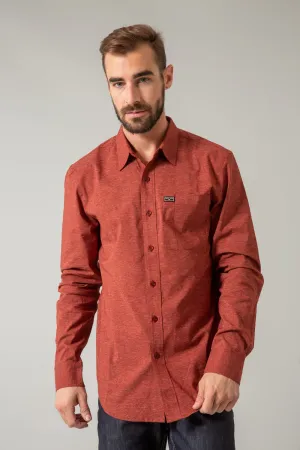 Minimal Look Kimes Ranch Mens Linville Solid Red Cotton blend L/S Shirt Kimes Ranch Mens Linville Solid Red Cotton blend L/S Shirt Warm Weather Wear Interview Ready