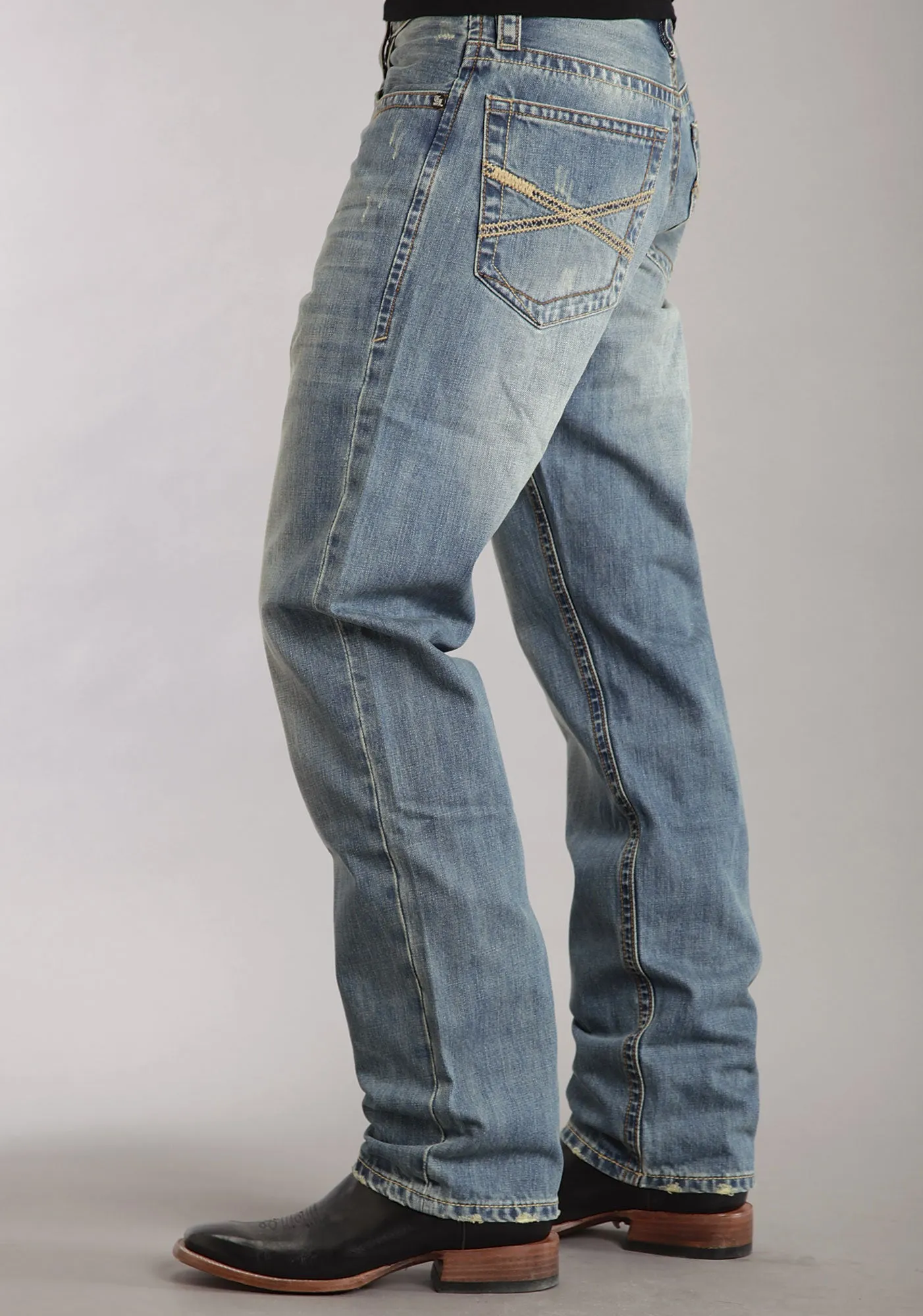 Mens Stetson Blue Cotton Blend Medium Wash Straight Leg Relaxed Jeans Timeless Choice Low Maintenance Fabric