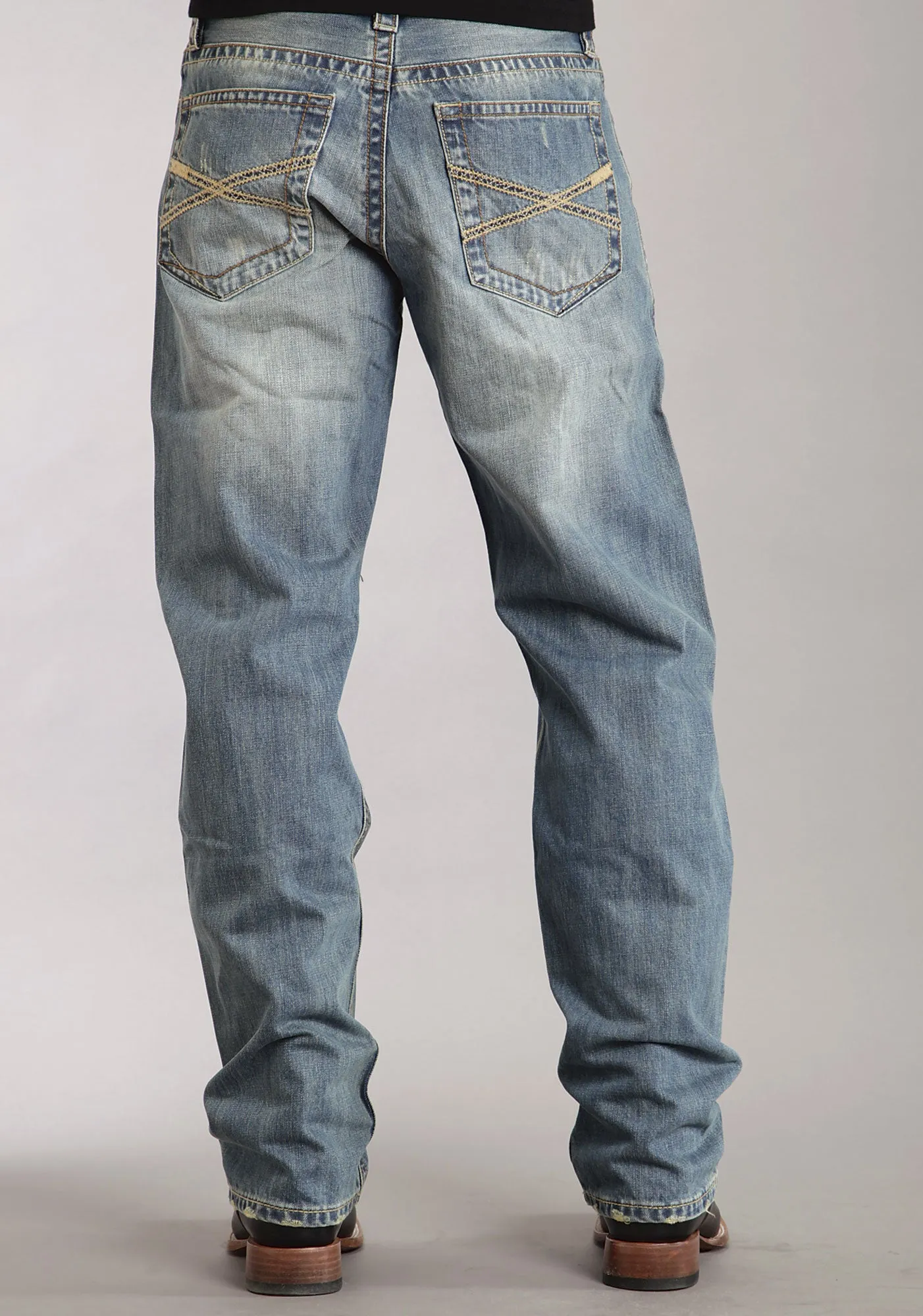 Mens Stetson Blue Cotton Blend Medium Wash Straight Leg Relaxed Jeans Earthy Streetwear Fan Nature Lover