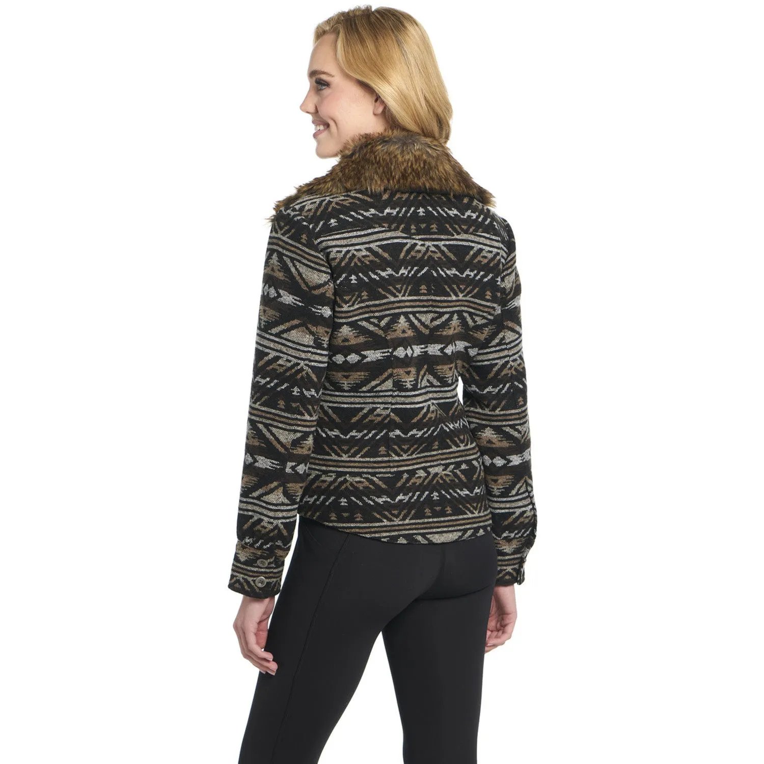 Cripple Creek Womens Navajo Blanket Zip Front Americano Brown Polyester Jacket Neutral Loose
