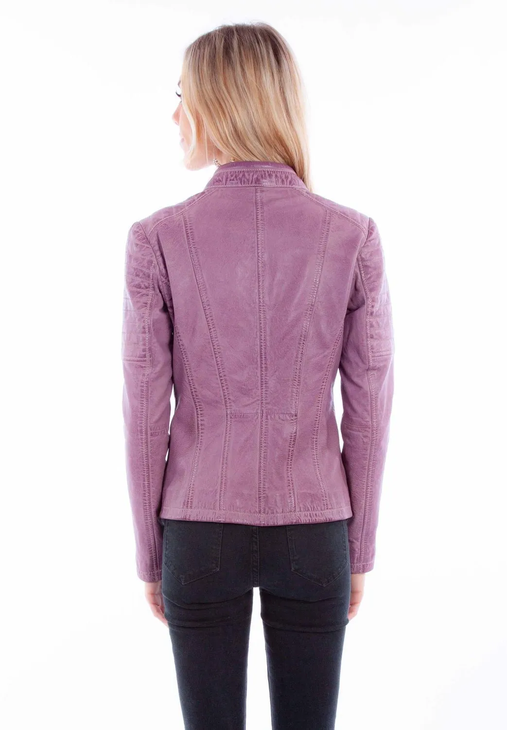 Smart Utility Elegant Party Look Winter Warmth Scully Womens Zip Cafe Racer Lavender Leather Leather Jacket